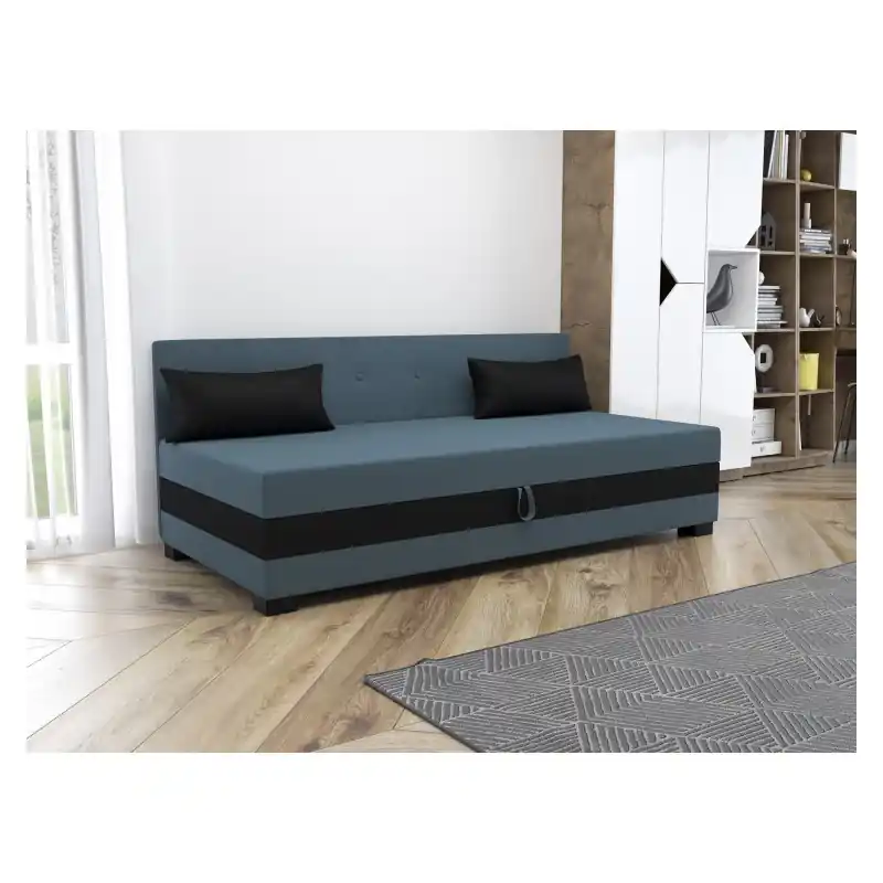 Must-Have Jednolůžková čalouněná postel 90x195 HERBI 2 s polštáři - modro šedá / černá