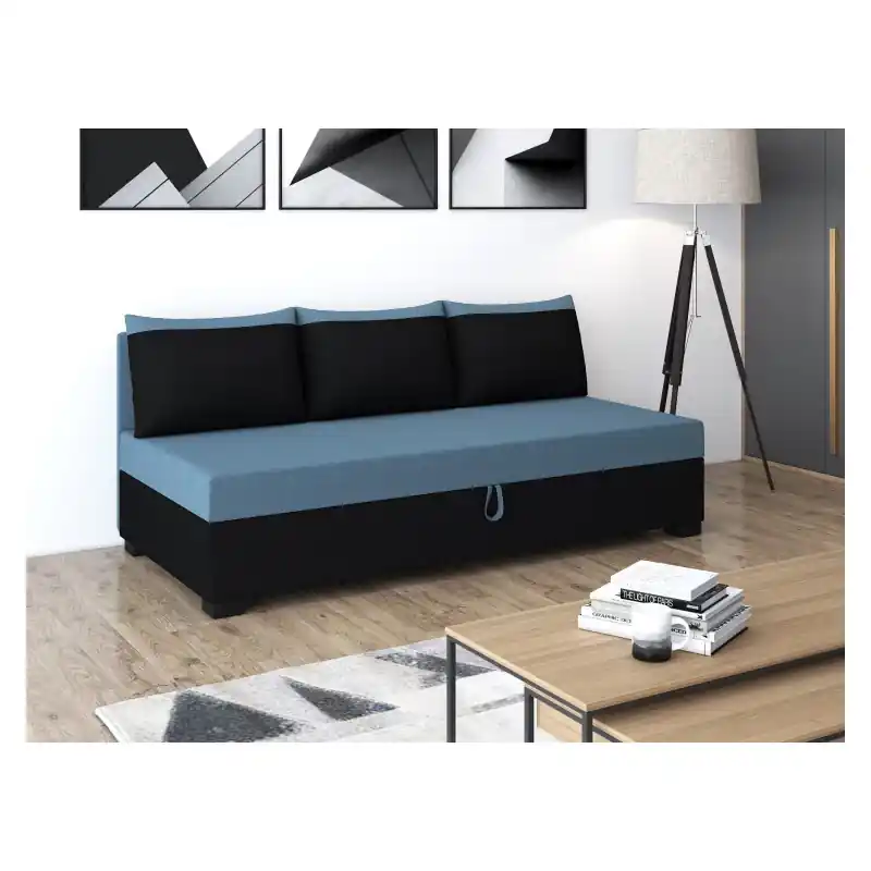 Jednolůžková postel 80x195 ZOLI PLUS 1 s polštáři - modro šedá / černá Sezónní Sleva