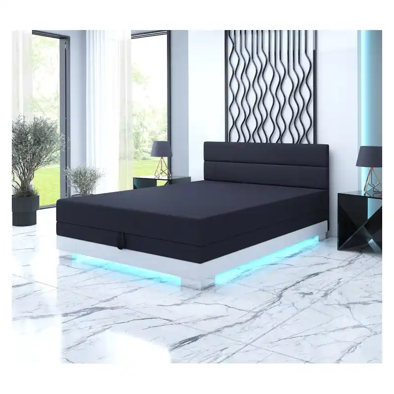 Speciální Cena Jednolůžková postel 110x195 MORIA 1 s LED osvětlením - černá / bílá