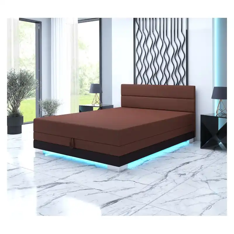 Čalouněná postel 140x195 MORIA 2 s LED osvětlením - hnědá / tmavá hnědá Vrácení Zdarma