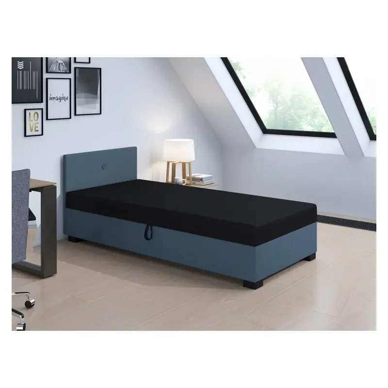 Jednolůžková postel 100x195 TYGY 1 - černá / modro šedá Tovární Cena
