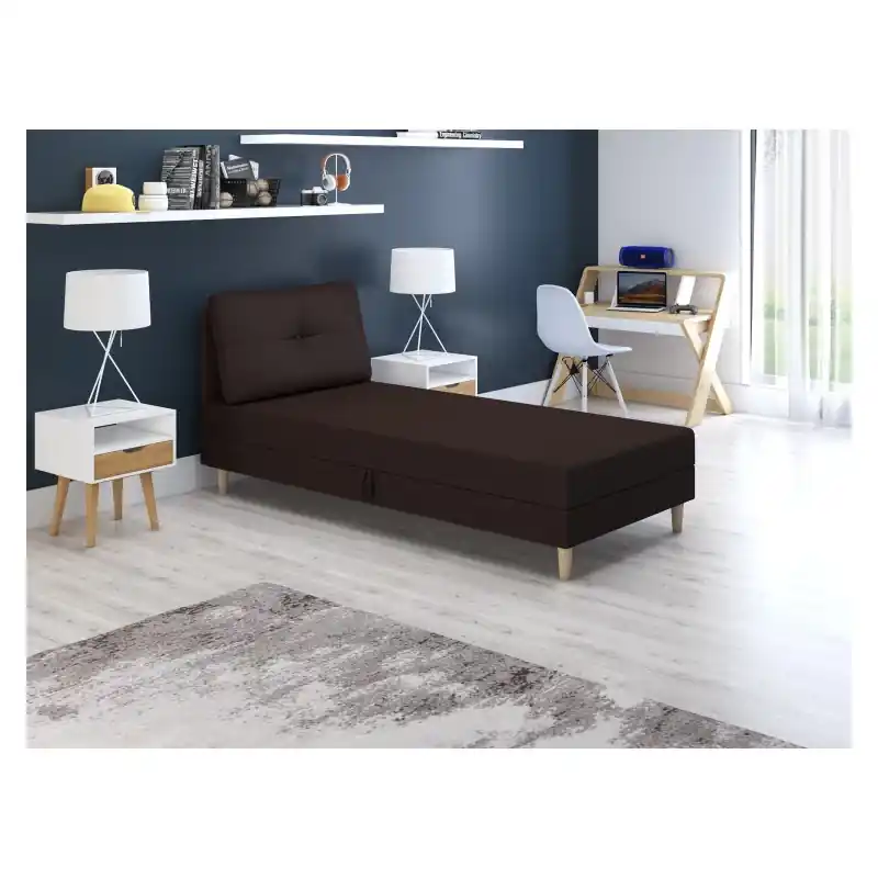 Čalouněná jednolůžková postel 100x195 MENDY 2 - tmavá hnědá Doprava Zdarma