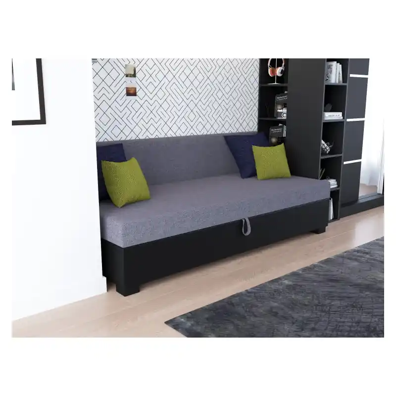Zlevněný Jednolůžková postel 120x195 BETY 2 s polštáři - šedá / černá