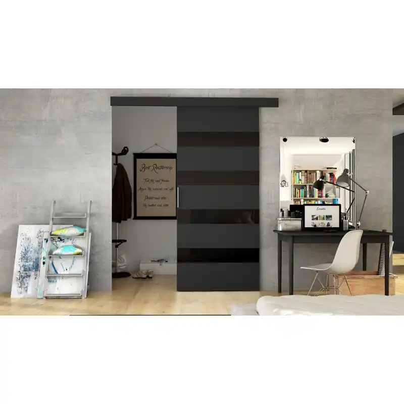 Posuvné dveře SKULEN 5 - 90 cm, černé / černé sklo Akce