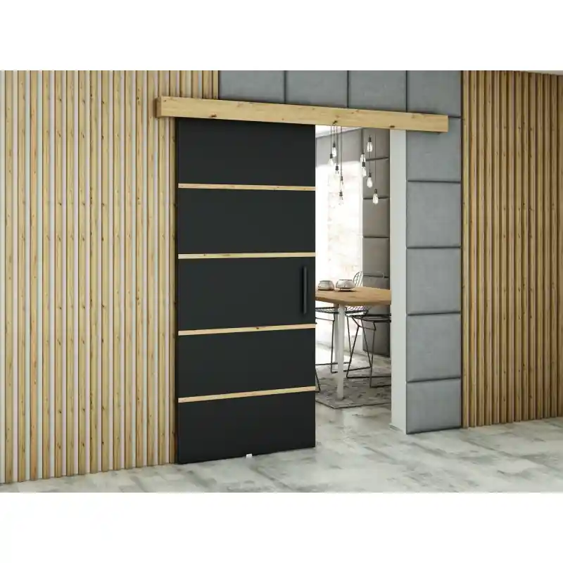 Posuvné dveře LORETA 4 - 90 cm, černé / dub artisan Akce