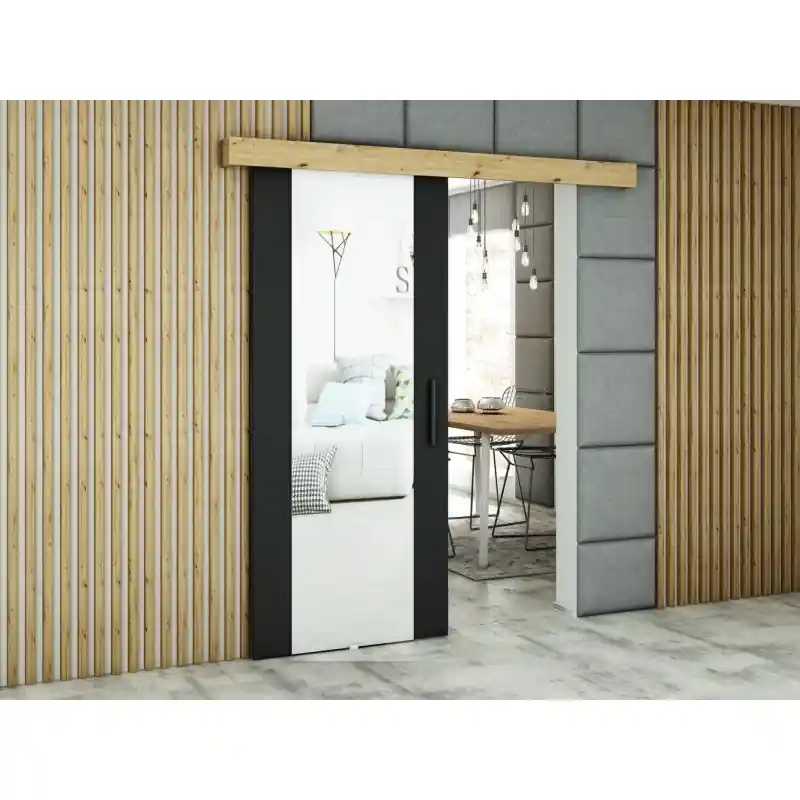Posuvné dveře se zrcadlem LORETA 2 - 90 cm, černé / dub artisan Oblíbený