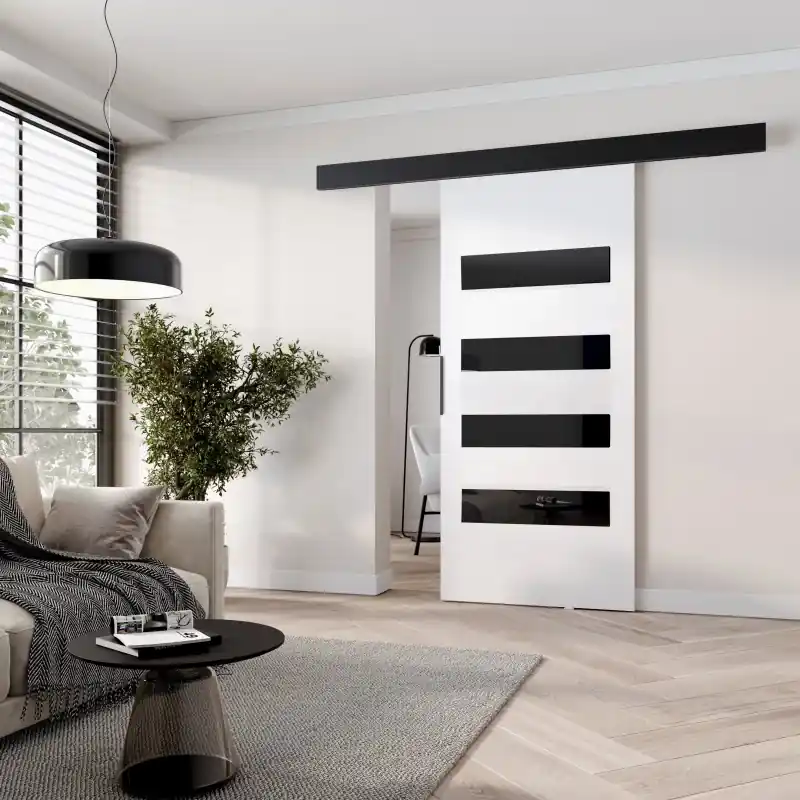 Finální Výprodej Interiérové posuvné dveře BARRET 16 - 106 cm, bílé / černé