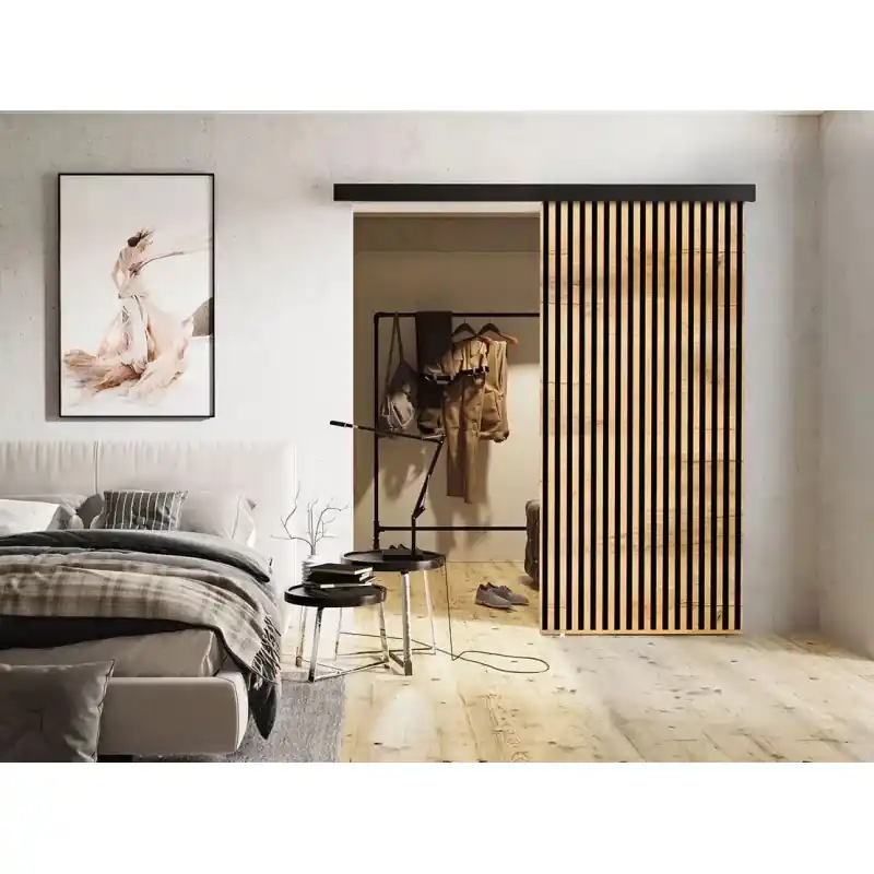 Posuvné interiérové dveře MIDLAND - 90 cm, dub kraft / černé Sezónní Sleva